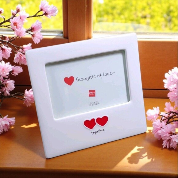 Russ Thoughts of Love Ceramic 4x6 Photo Frame Hearts Wedding Anniversary Heart - Picture 1 of 6